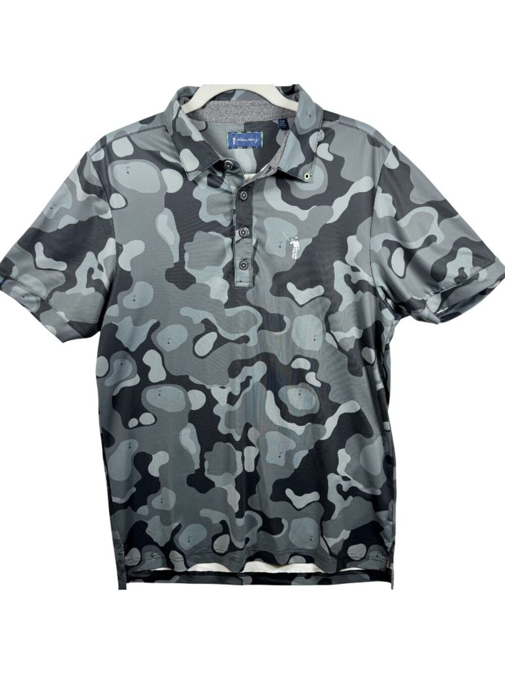 William Murray Mens Camo Golf Polo Shirt Gray Short Sleeve Button-Up Size S